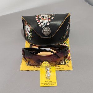 Vintage Ed Hardy Sunglasses EHS022 Skulls and Cherry Blossoms